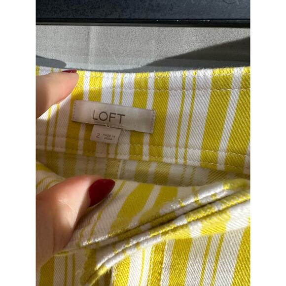 Loft Skirt Womens 2 Yellow Striped Mini Mid Rise Stretch Pockets White - Picture 2 of 8